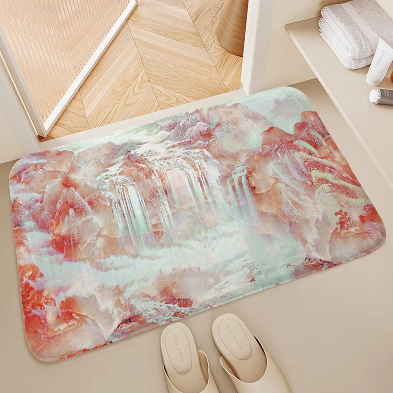 

Entrance Door Doormat Marble Texture Custom Kitchen Treadmill Rugs House Interior Entrance Mat Living Room Carpet Anti Slip