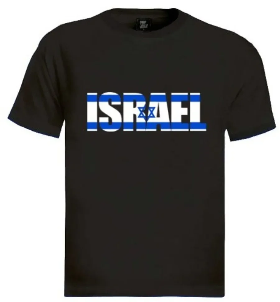 

Israel Letters in Israeli Flag Colors Men T-shirt Short Sleeve Casual Cotton O-Neck Shirts