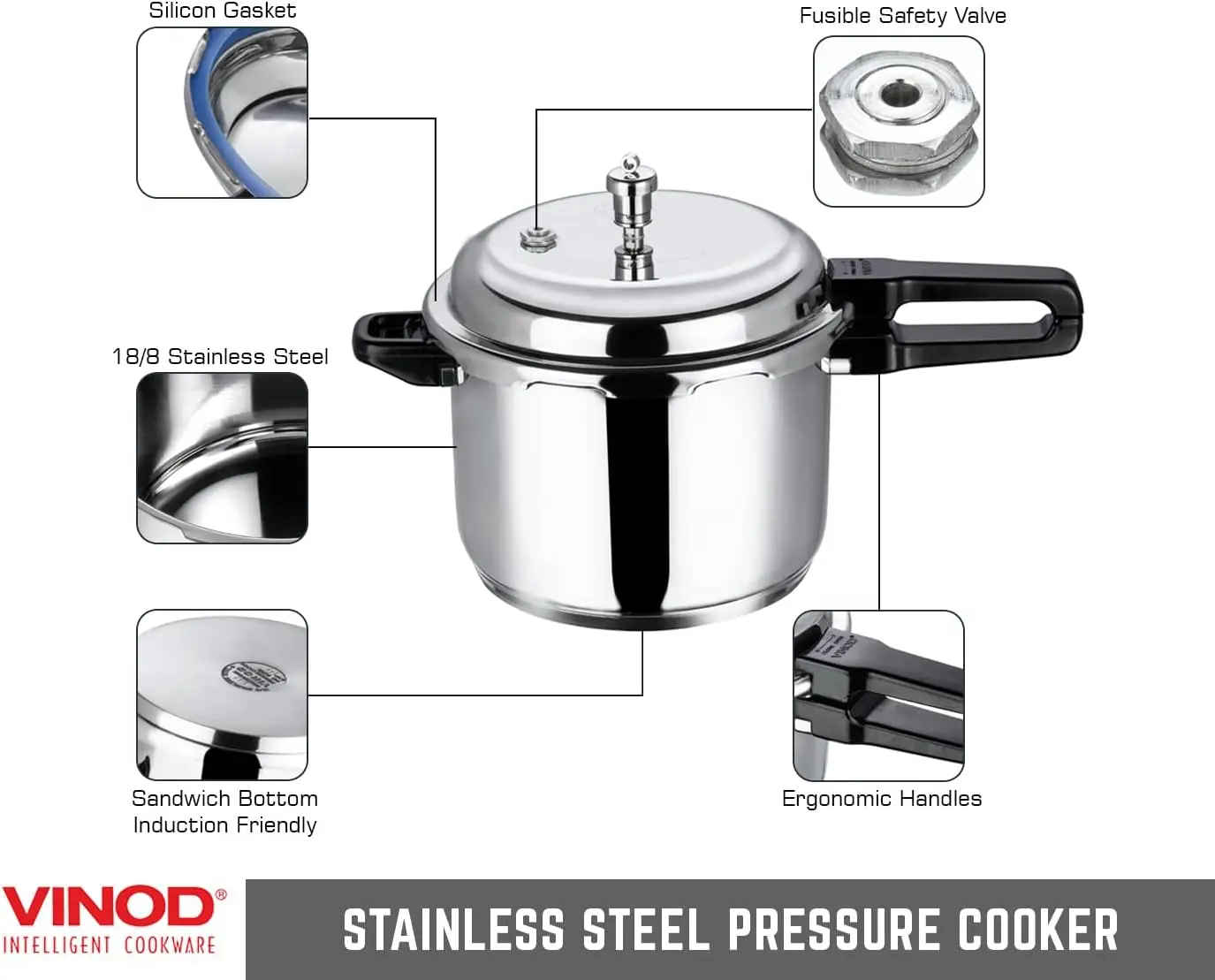 Pressure Cooker Stainless Steel &ndash; Outer Lid-10 Liter &ndash; Induction Base Cooker