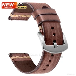 Luxurious Handmade Stitching Leather Watch Strap - Multiple Sizes Available - 22mm (Deep Brown Silver)