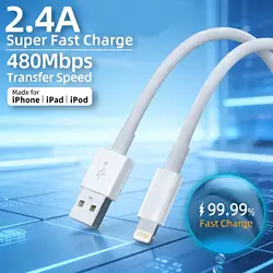 Enhanced Lightning to USB Charging Cable - 2.4A, White, Available in 3.3/6.6/10FT - 3m (White 1pc)