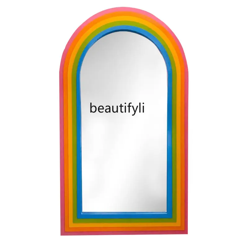

Creative Full-Length Mirror Home Wall-Mounted Dressing Floor Mirror Light Luxury Rainbow Art Makeup Mirror