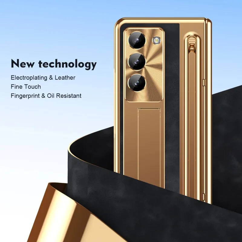 Luxury Leather Phone Case with Holder Stand and Anti-Fall Protection