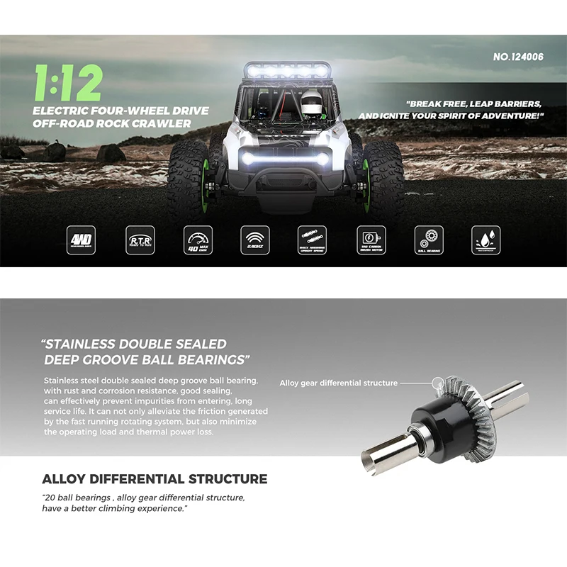 WLtoys 124006 1/12 RC Car off Road 4x4 Trucks With LED light 2.4G Hight Speed Professional Remote Control Climbing Cars For Kid 4