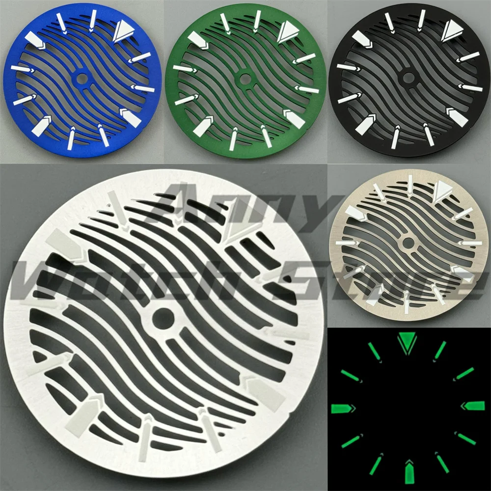 Enhanced Skeleton Watch Dial with Luminous C3 in Black, Silver, Blue, and Green - 29mm