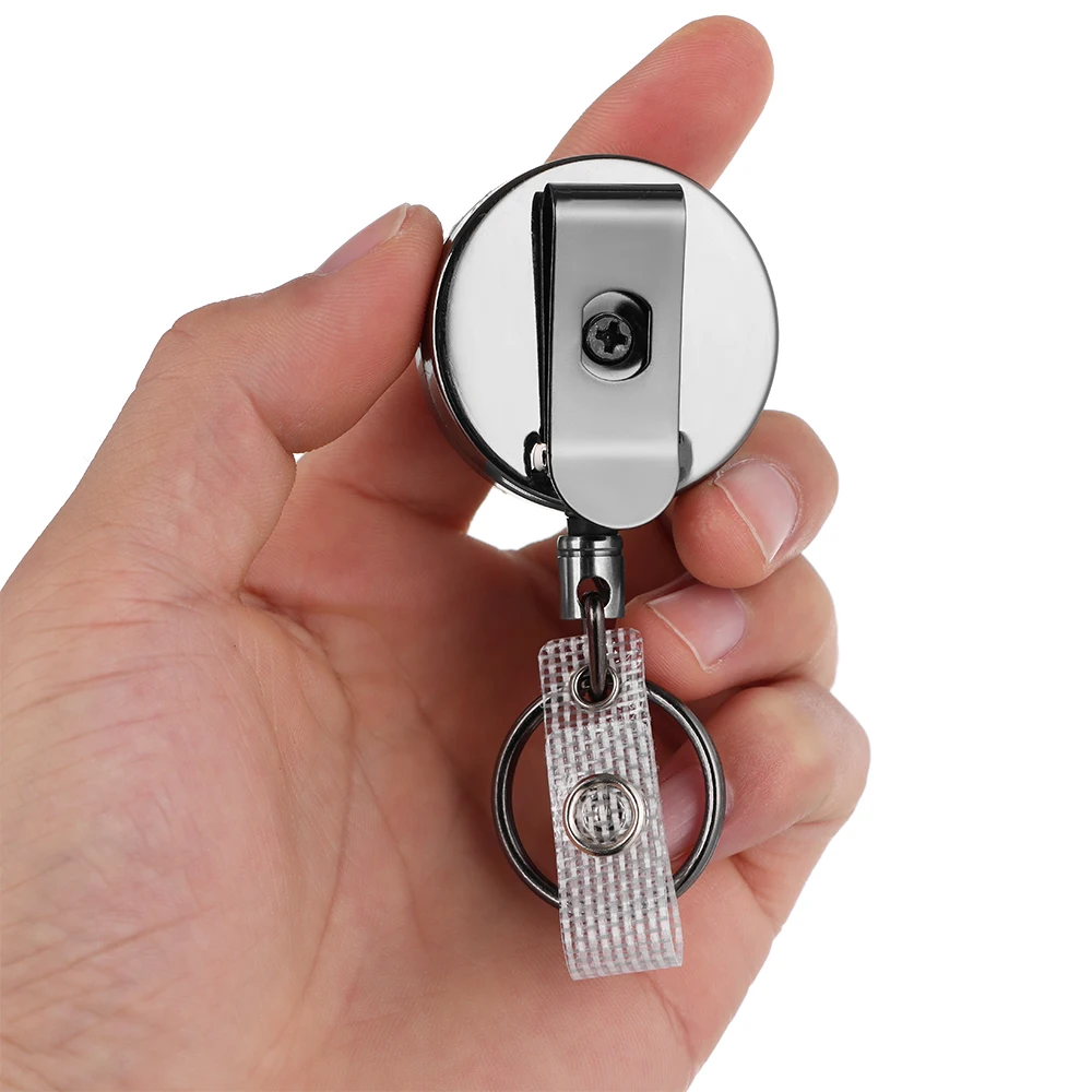 Retractable Metal Card Key Ring Clip Wire Rope Pull Keychain Reel ID Lanyard Badge Holder