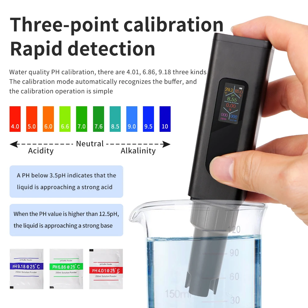 Medidor Digital De Calidad De Agua 5 En 1 - PH, EC, TDS, Salinidad Y Temperatura, Portátil Y Recargable