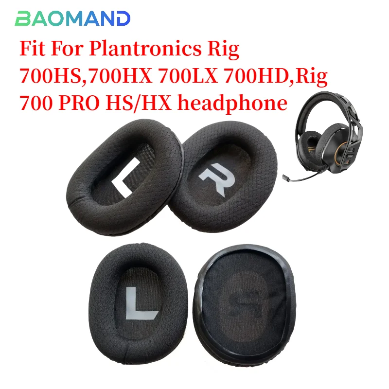 Leather Foam Ear Pads Replacement Cushions for Plantronics Rig 700HS 700HX 700LX 700HD Rig 700 PRO HS HX Gaming Headset Black Mesh Fabric 2 Pairs