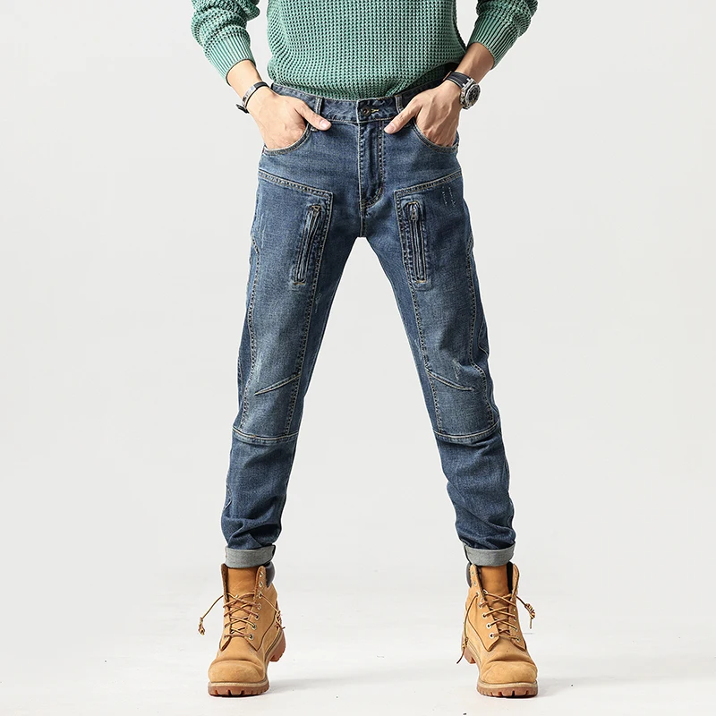 

Fashion Needle Stiched Men's Jeans Stitching Generation Slim Fit Small Straight-Leg Pants Casual Ruan Handsome Personality