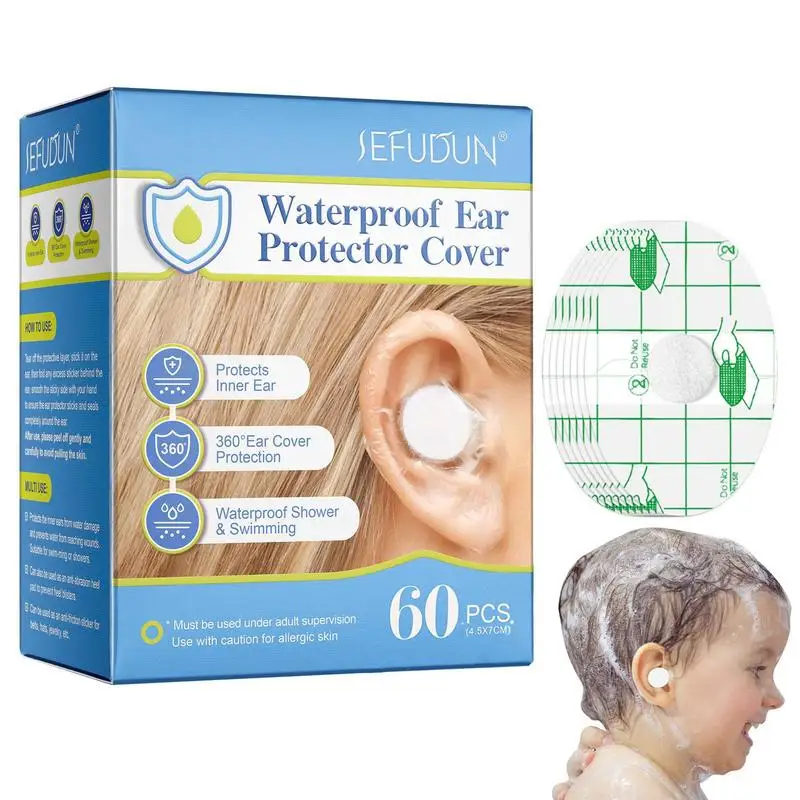 60 Pieces Ear Stickers for Baby Bath Waterproof Baby Shower Swimming Ear Stickers One Time Protectors for Showering Surfing