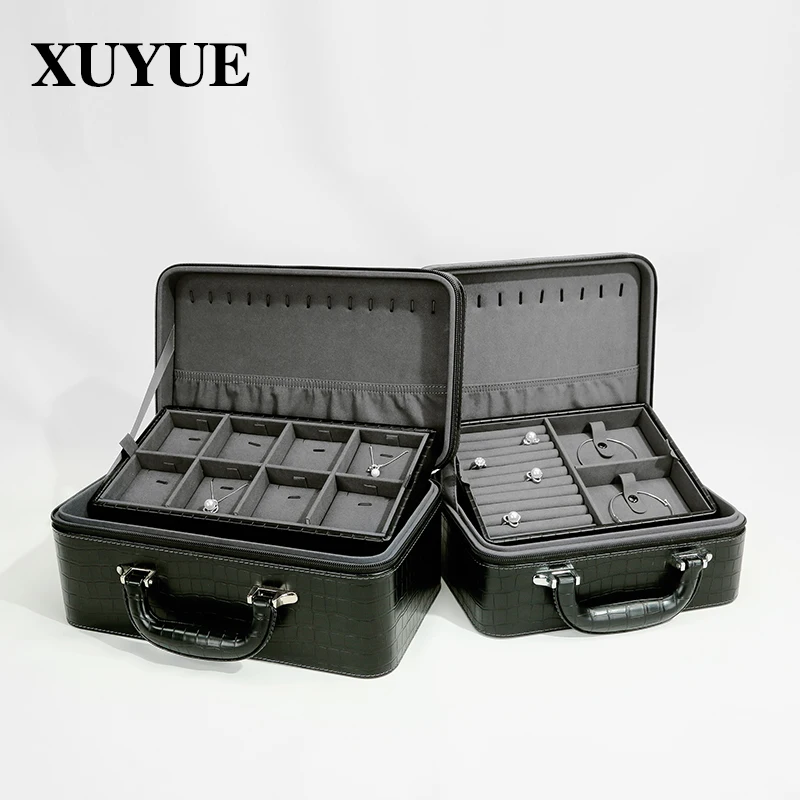 Crocodile Pattern Leather Jewelry Storage Box Bracelet Necklace Ring Storage Box Portable Portable Jewelry Box