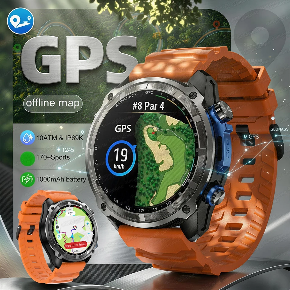 2026 New Men Offline Map Smart Watch with Built in GPS Maps BT Call 170+ Sport Modes 10ATM Waterproof MP3 MP4 Play Smartwatches 1
