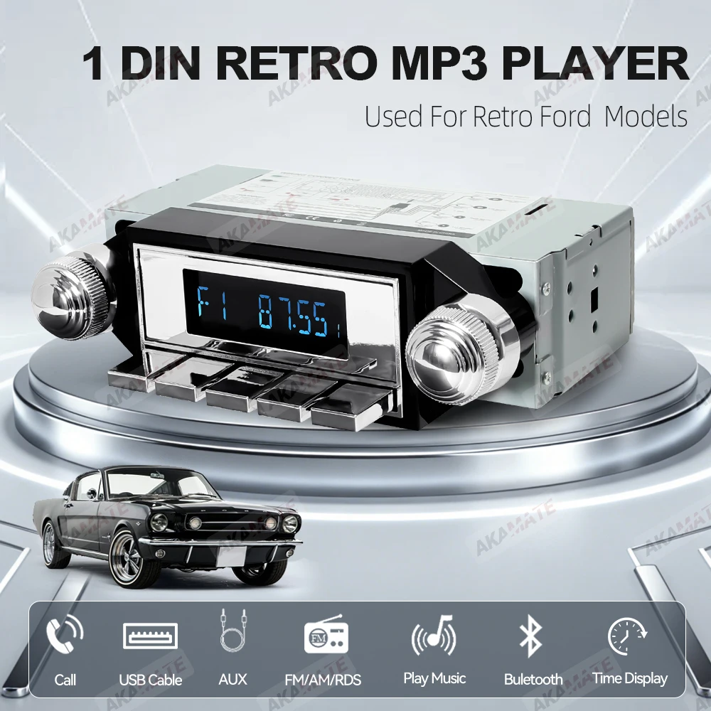 Retro Car Radio for Ford Bronco F-Series Mustang Galaxie Ranchero Multimedia Player FM AM RDS Bluetooth AUX USB 12V MP3 Stereo - 2
