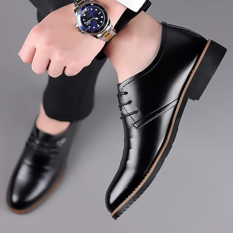 Leather Men Dress Shoes Breathable Mens Casual Shoes Italian Formal Luxury Brand Lace-Up Non-slip Men Driving