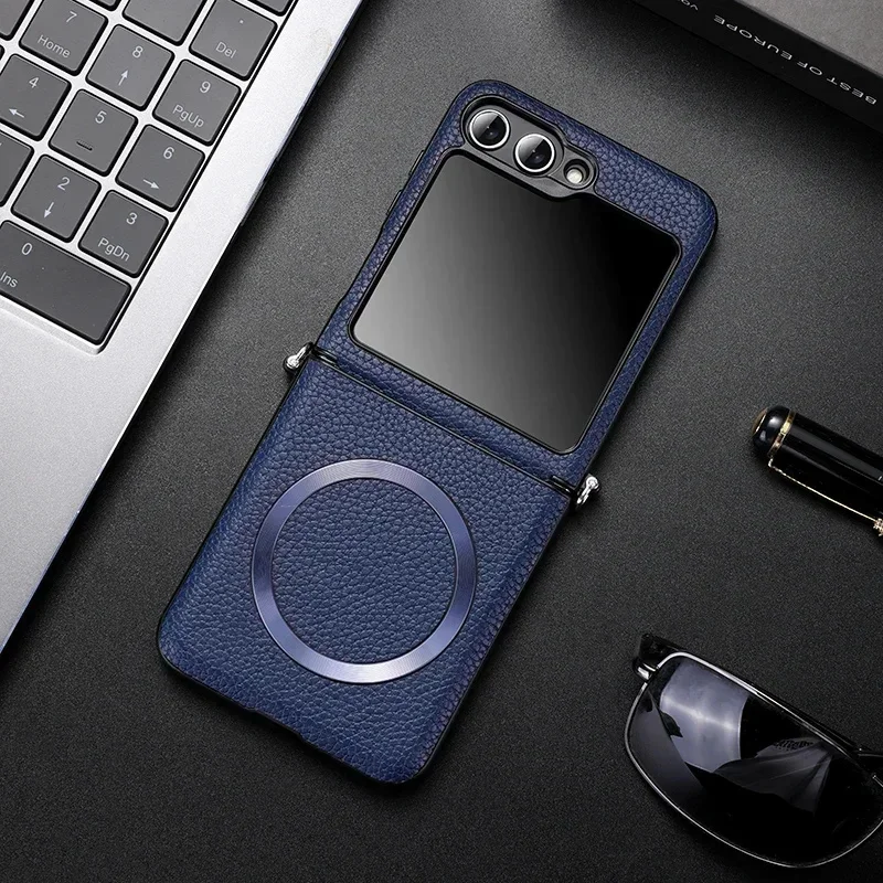 Luxury Litchi PU Leather Magnetic Wireless Charging Case - Shockproof Cover