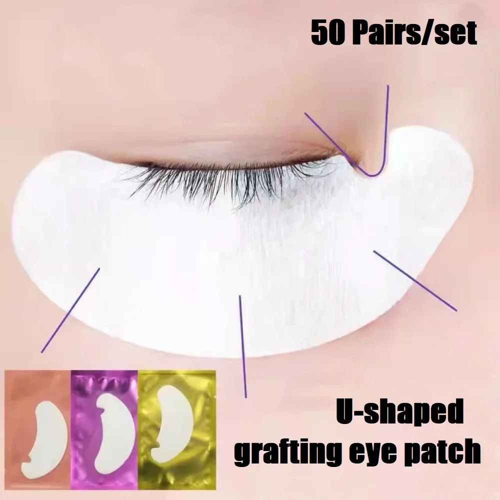 Fake Eyelashes 50 Pairs/Set Makeup Tools U Shaped Grafting Eyelash Patches False Eyelash Extension Paper Stickers