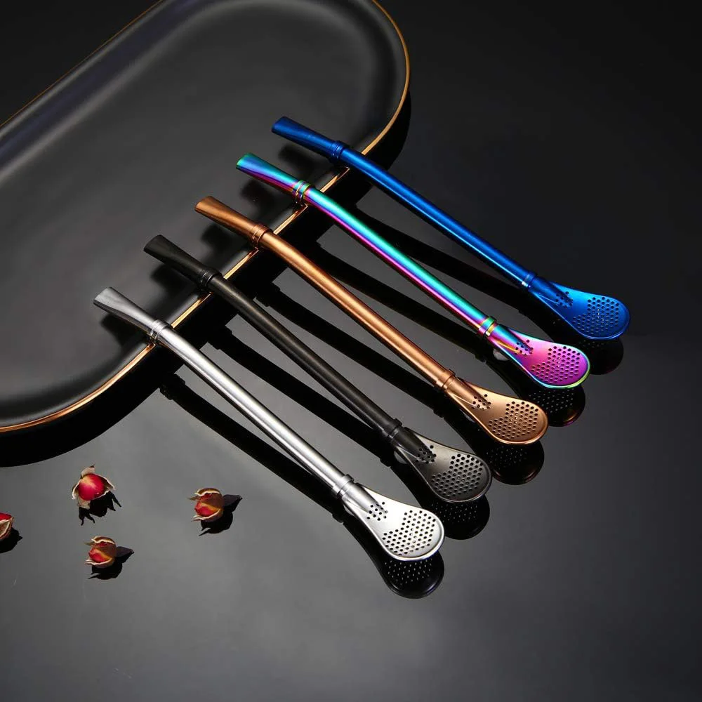 Reusable 304 Stainless Steel Drinking Straws Washable Yerba Mate Spoon Filter