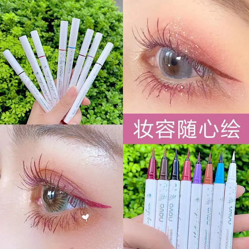 NOVO Eyeliner Pen Waterproof Oil Proof Quick Drying Easy Removal Non Smudging Very Fine Glue Brown and Black