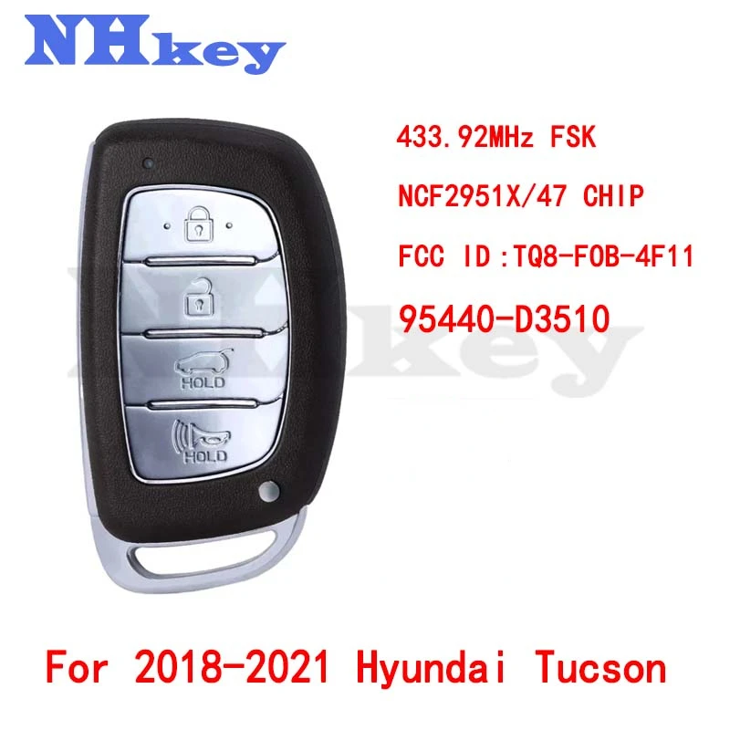 Nhkey  Yocasty 95440-D3510 Tq8-Fob-4F11 Keyless Smart Car Key 433.92Mhz Fsk Ncf29A1X 47 Chip For 2018 2019 2020 2021 Hyundai Tuc