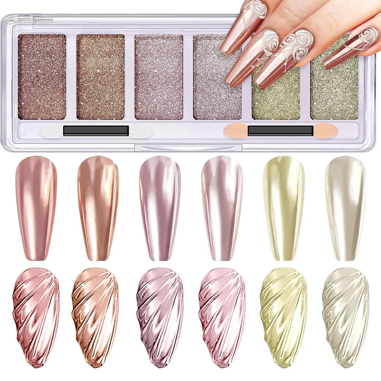 6 in 1 Solid Chrome Nail Powder 6 Colors Mirror Metallic Gold Nail Chrome Powder for Palette Pigment Glitter nail powder nail pigment nail glitter nail decoration nail decorations nail powder set