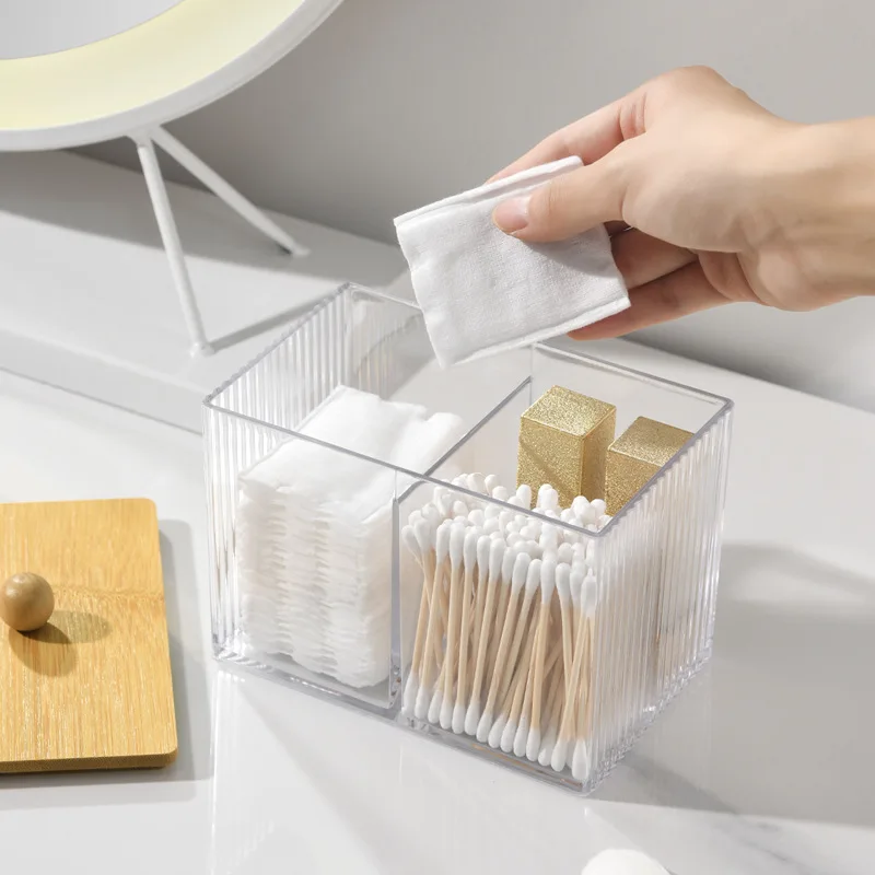 Acrylic Qtip Holder Dispenser Bathroom Jars with Bamboo Lids Cotton Ball Pad Round Swab Holder Clear Apothecary Canister Jar 6