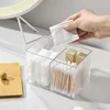 Acrylic Qtip Holder Dispenser Bathroom Jars with Bamboo Lids Cotton Ball Pad Round Swab Holder Clear Apothecary Canister Jar 6
