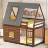 Twin Over Twin House Bunk Bed with Roof and Built-in Ladder Low Bunk Beds for Kids Teens  Toddler  Bunk Beds for Kids 1