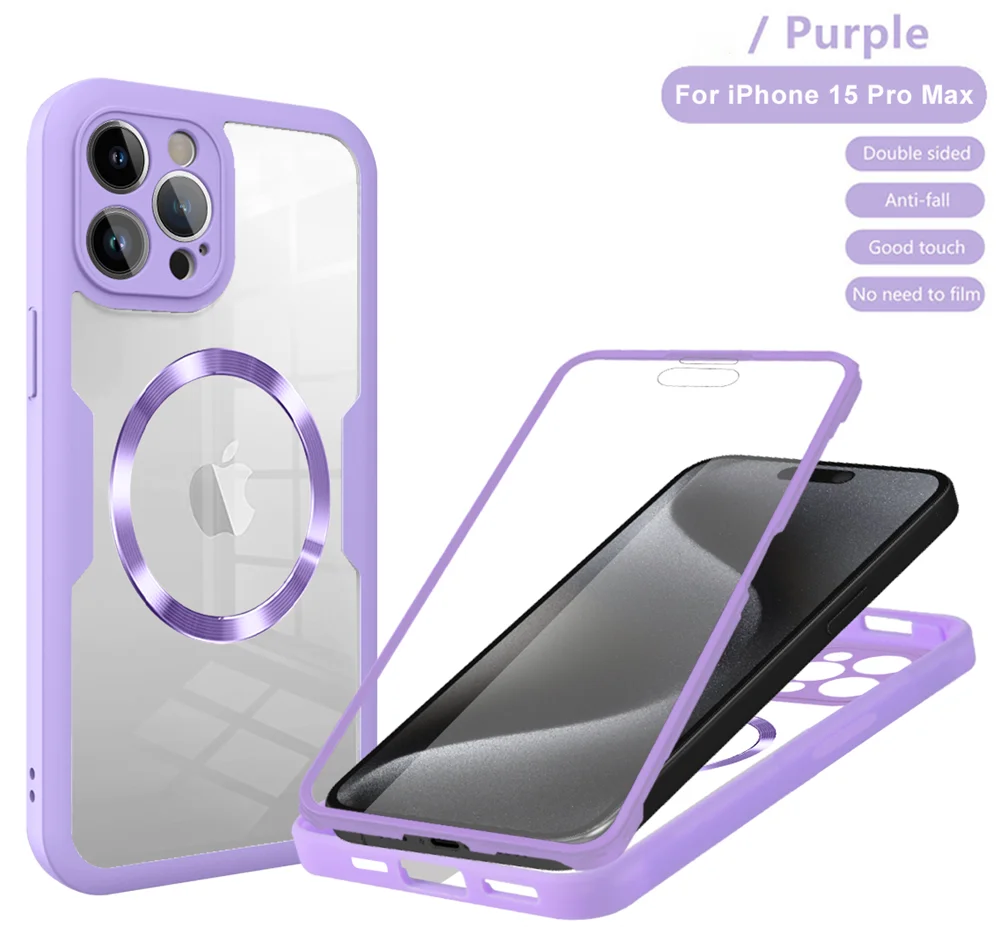 Transparent Magnetic 360 Full Body Phone Case with Wireless Charging Compatibility