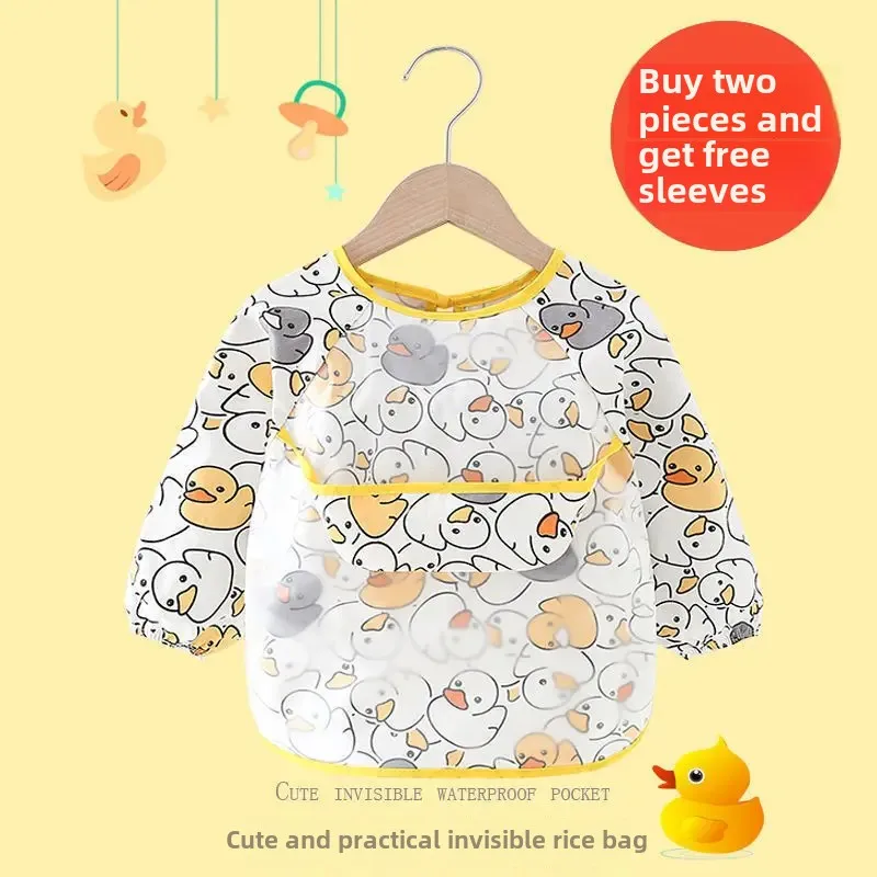 Children's Waterproof Long Sleeve Reversible Apron Feeding Smock Cotton Coverall Baby Eating Clothes Durable Child Apron