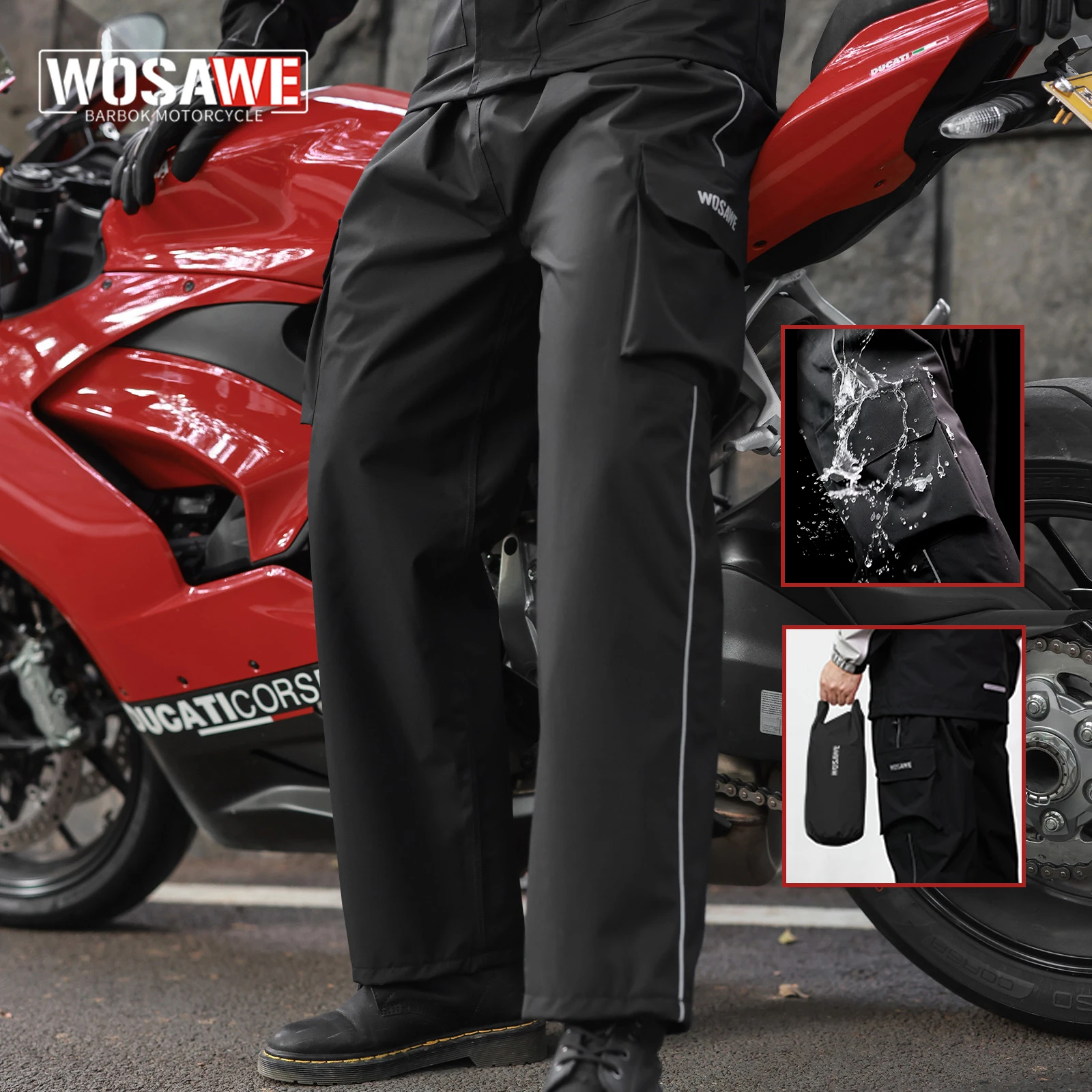 WOSAWE Reflective Impermeable Raincoats Women/Men Rain Pants Outdoor Waterproof Trousers Motorcycle Fishing Camping Rain Pants motorcycle rain pants