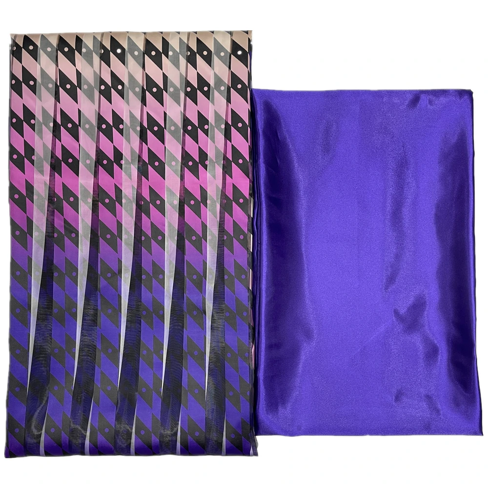 

African Silk Organza Fabric And Satin Blouse Set Wide Vertical Stripes Nigerian Silk Fabrics For Women Dress 4+2 Yards