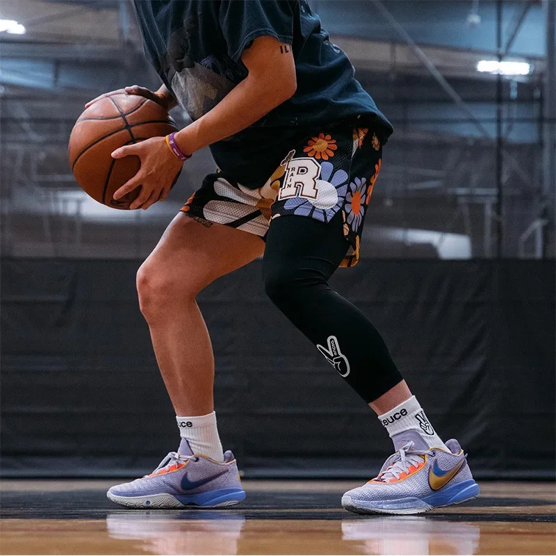 American Style Rain Flower Casual Shorts For Men Women Mesh Quick Dry Three Quarter Length Basketball Training Pants