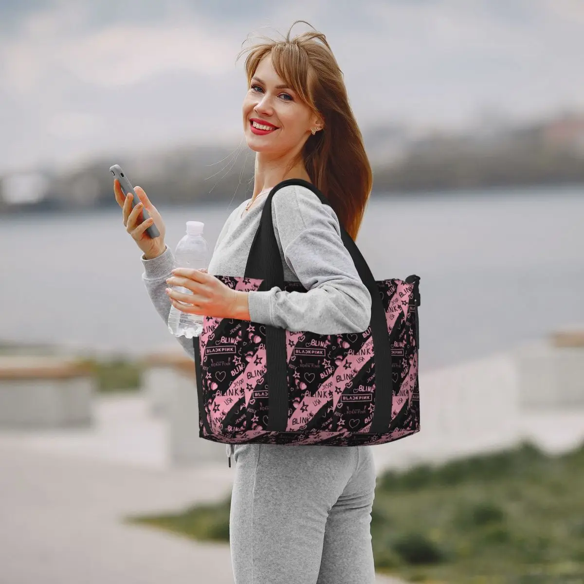 Travel Bags Kpop Bp Blacks Pinks Groceries Tote Shopping Bags Women Large Capacity Gym Beach Travel