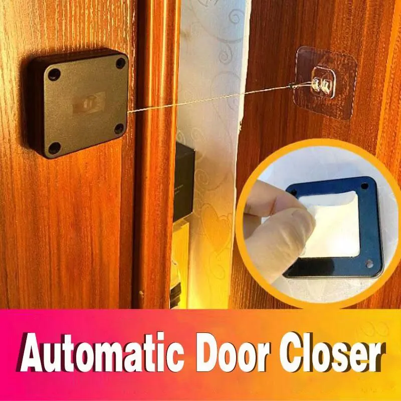 Door Closer Black Punch Free Automatic Sensor Door Closer Automatic Shutdown Device Non Punching Telescopic Sliding Door Device 1pc