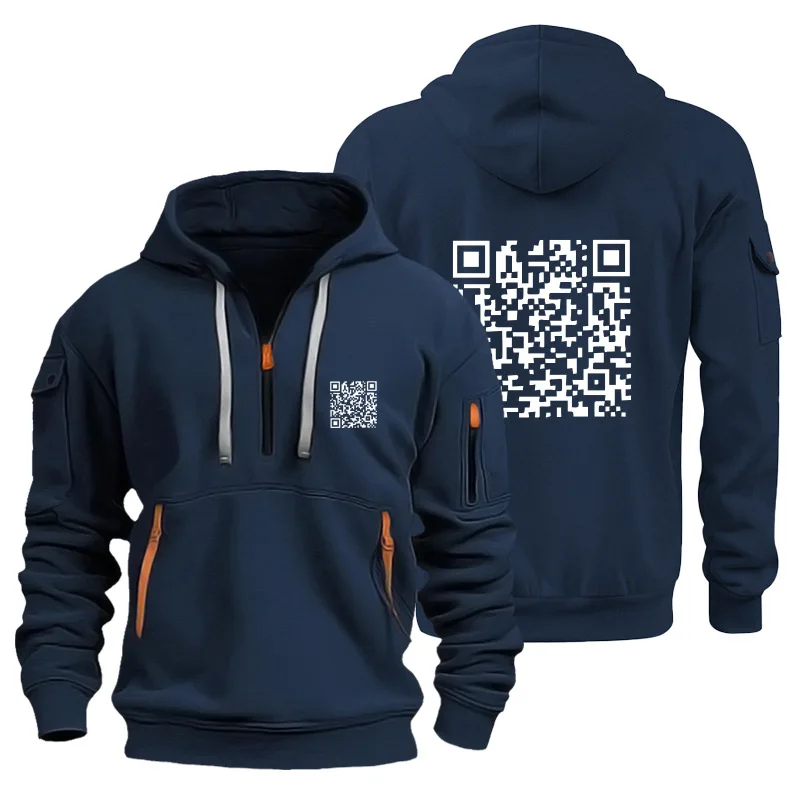 Zip Up Hoodies QR Code Hooded fu you Sports Pullover Harajuku spring Long Sleeve Multi-pocket Loose Coat Novelty Sweatshirts top