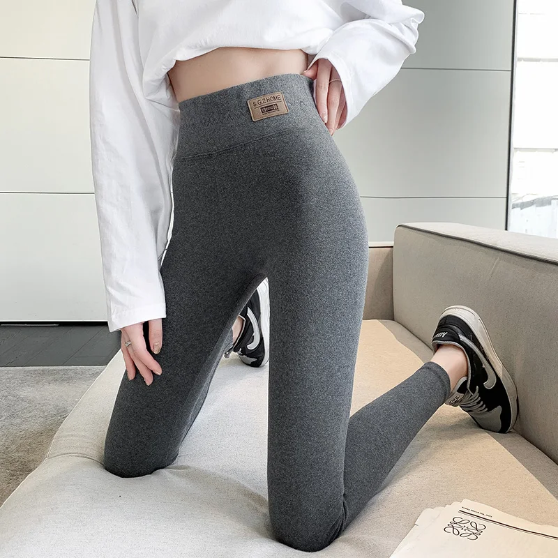 Grey Cotton Bottom Pants Women High Waist Tight Printing Slim Outer Wear Large Size Autumn Pants Soft 3