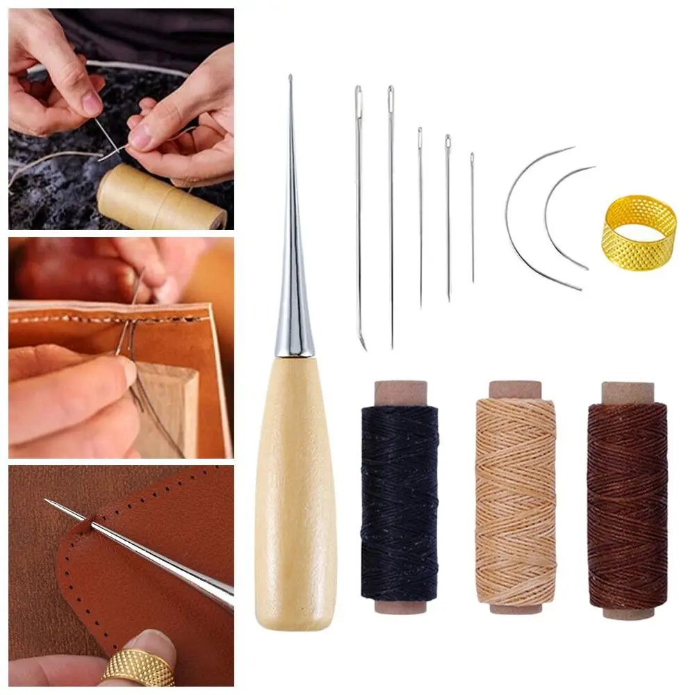 

1Set Alloy Steel Leather Craft Sewing Kit Wooden Handle Hand Sewing Needles Leather Repair Stitching Sewing Tool For Beginner