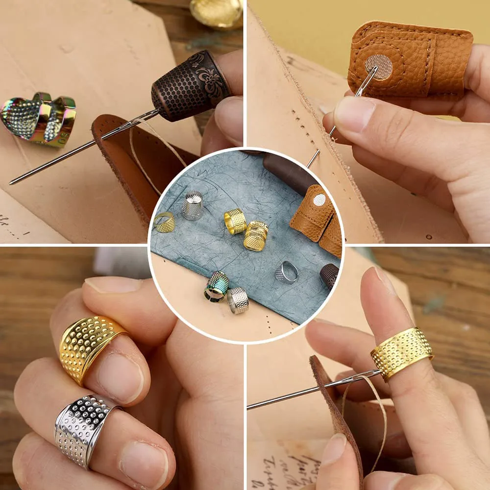 Hand-Working Sewing Thimble Metal Finger Shield Ring Leather Finger  Protectors Thimble Rings for Knitting Quilting DIY Craft - AliExpress