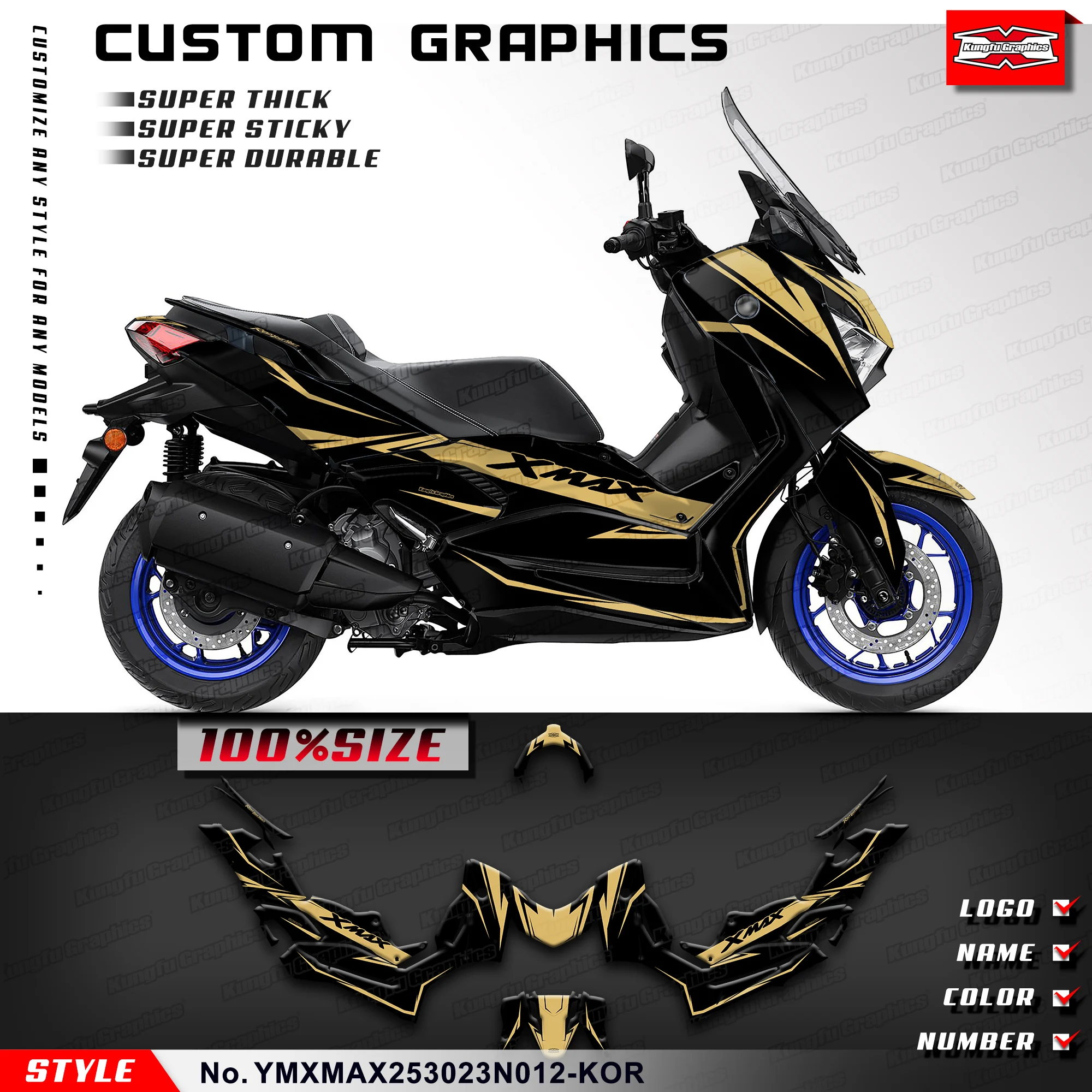 

KUNGFU графические наклейки, наклейки, глянцевый ламинат для Yamaha XMAX 250 300 2023, YMXMAX253023N012-KOR