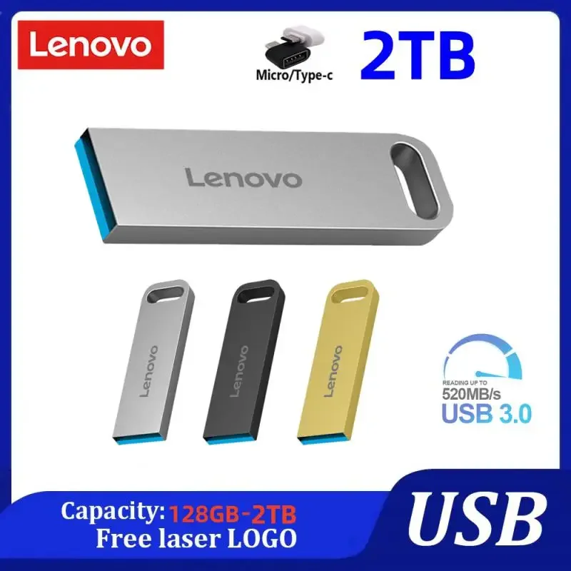Lenovo Flash Drives 2Tb Metal Usb 3.0 Pendrive Ad Alta Velocità 1Tb Unità Portatile Memoria Impermeabile Usb Flash Disk Type-C Adattatore