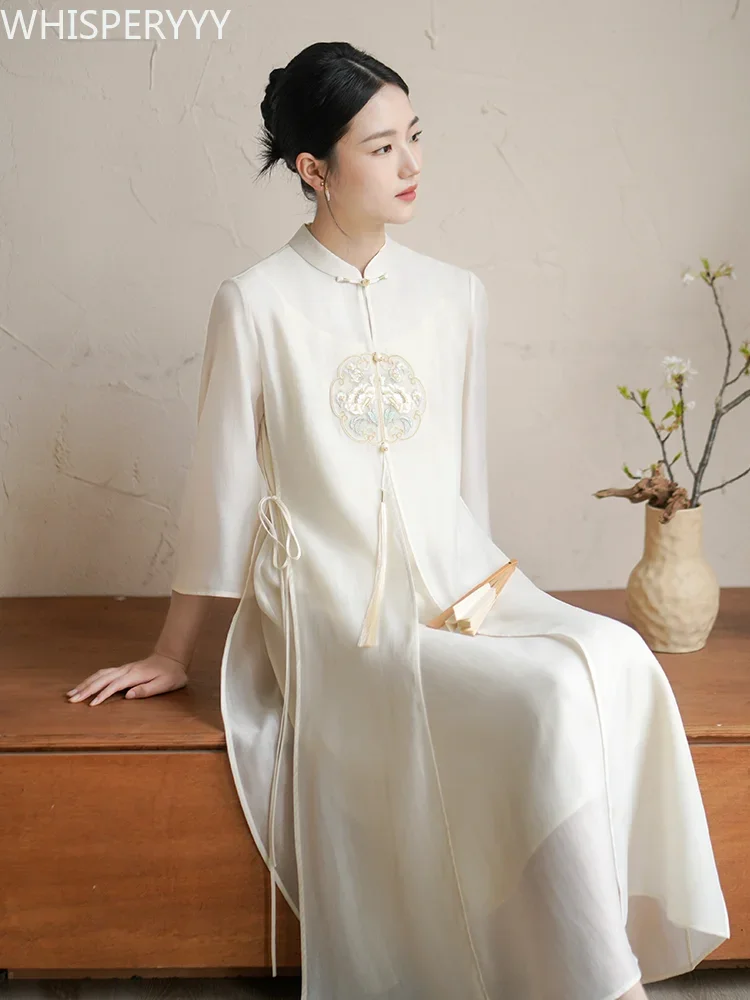 

Chinese Style Zen Qipao Female 2023 Summer New Embroidery Elegant Cheongsam Women Hanfu Dress Vintage China Traditional Clothing