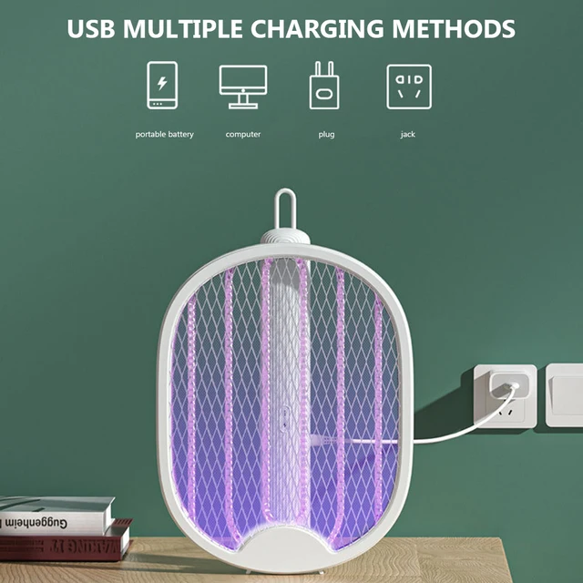 2-In-1 Légy Swatter Csapda Usb Újratölthető Szúnyog Ütő Rovargyilkos Biztonsági Védő Háló Háztartási Készletek Nyári Alváshoz - Image 2