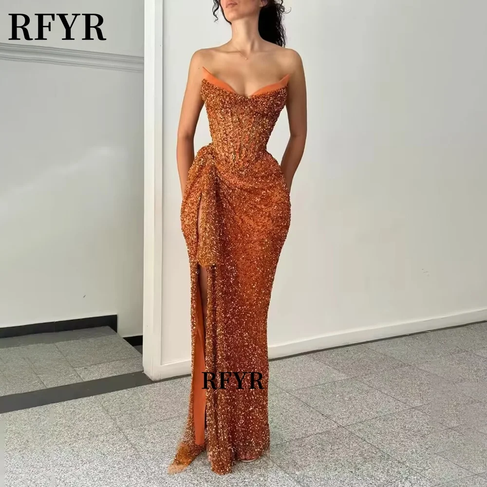 Evening Dresses Shiny Glitter Prom Dress High Slit Party Dress Gala Gowns Customized