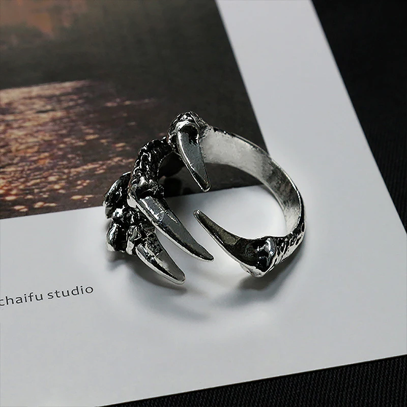 

Silver Color Retro Eagle Claw Rings Trendy Opening Adjustable For Hand Accessories