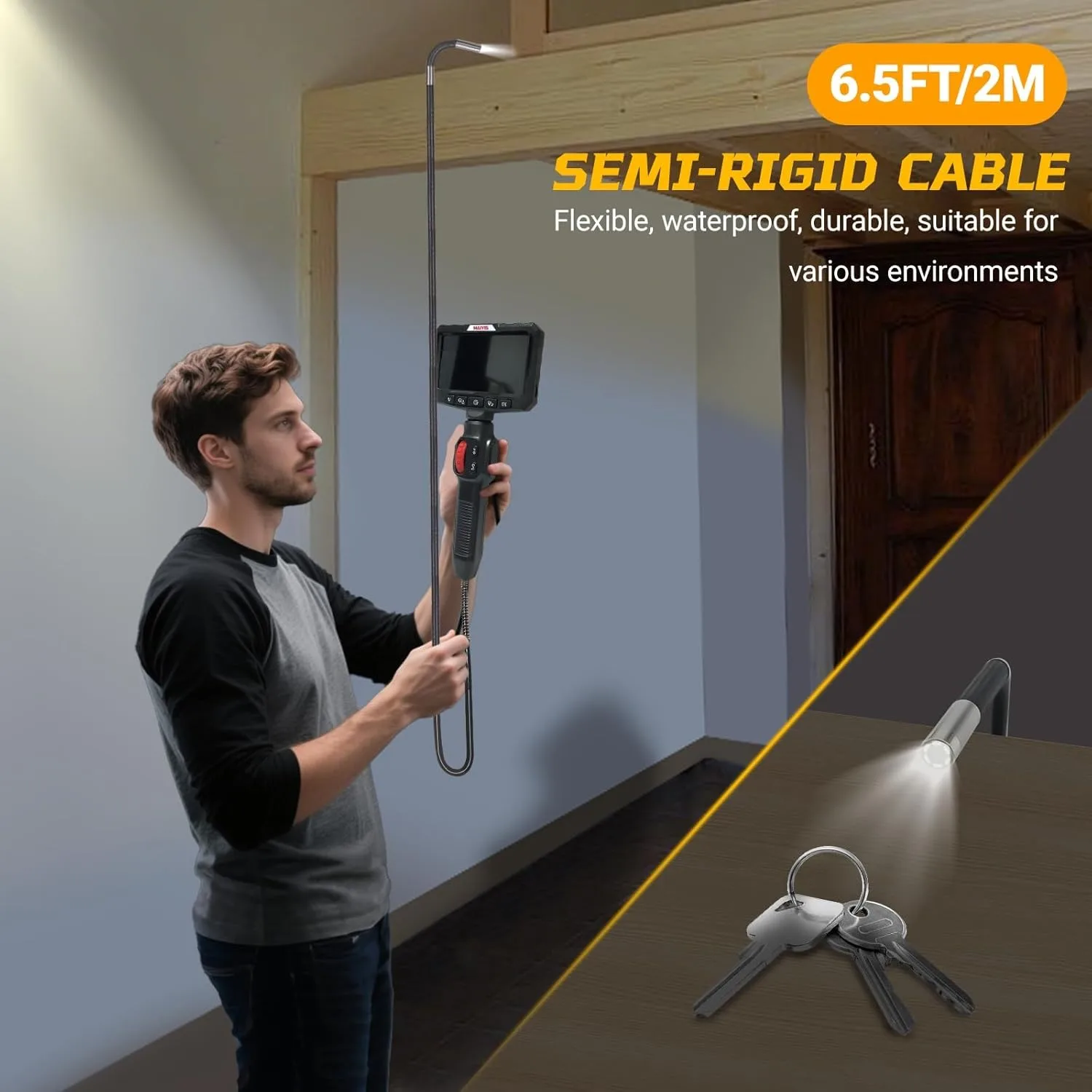 360 Degrees two Way Steering 2MP HD Industrial Endoscope for Car Pipe Inspection Sewer Camera Borescope with1-2m 4