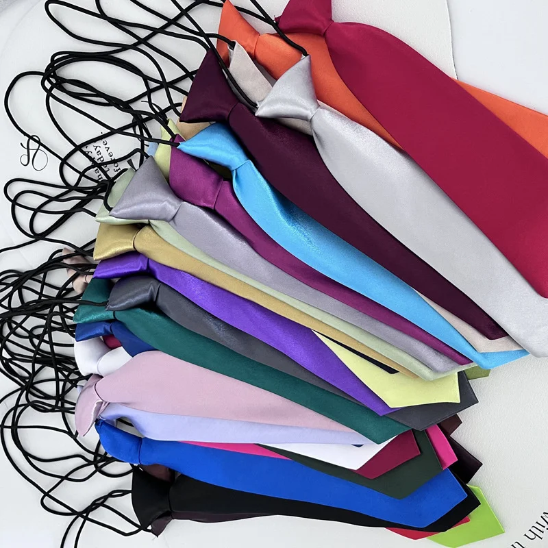 6CM Width Solid Color Neckties for Kids Female Children Student Lazy Ties School Uniform Cravat Red White Graffiti Tie Neckwear