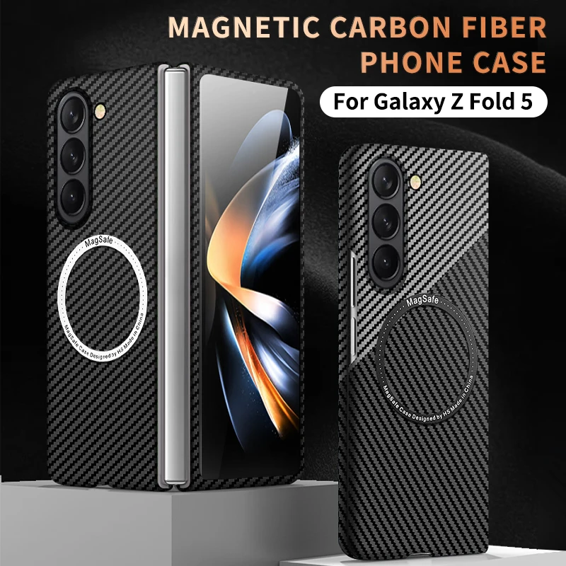 

YurKem Carbon Fiber Magnetic Macsafe Case For Magsafe Samsung Galaxy Fold 2 3 4 5 W21 W22 Shockproof Back Cover