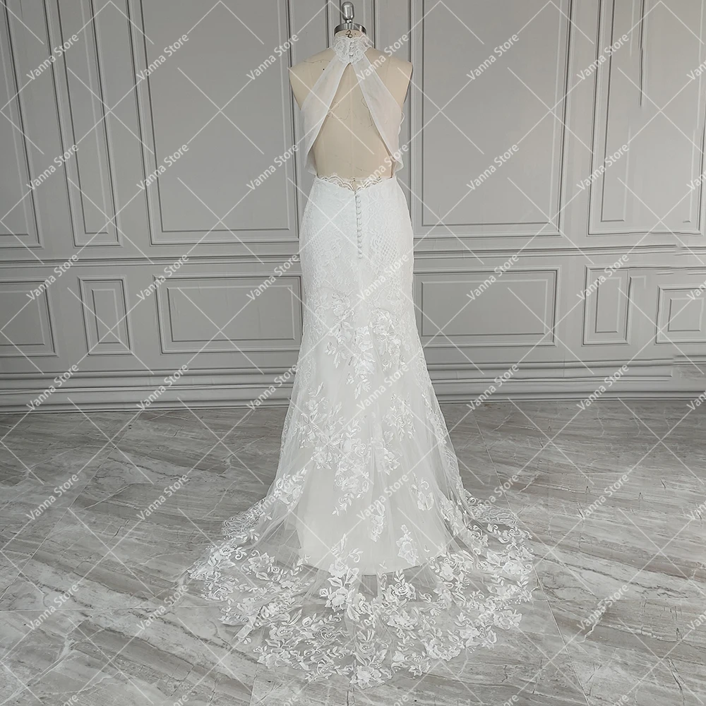 knee length dresses for ladies Halter Lace Applique Mermaid Wedding Dress
