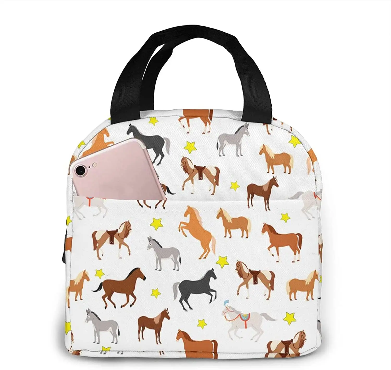

Horse Portable Lunch Bag Woman Waterproof Tote Shoulder Bags Small Handbags Purses,Shopping Office School Picnic Travel Camping