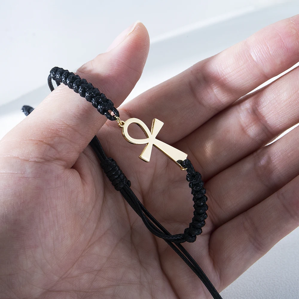 Minimalism Egypt Ankh Cross Adjustable Rope Bracelet Women Men
